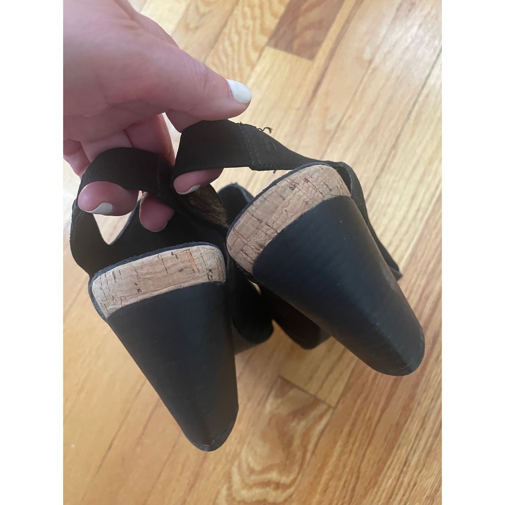 Eileen Fisher Black‎ Suede Leather Open Toe Slingback Cork Heel Mules - Picture 4 of 8